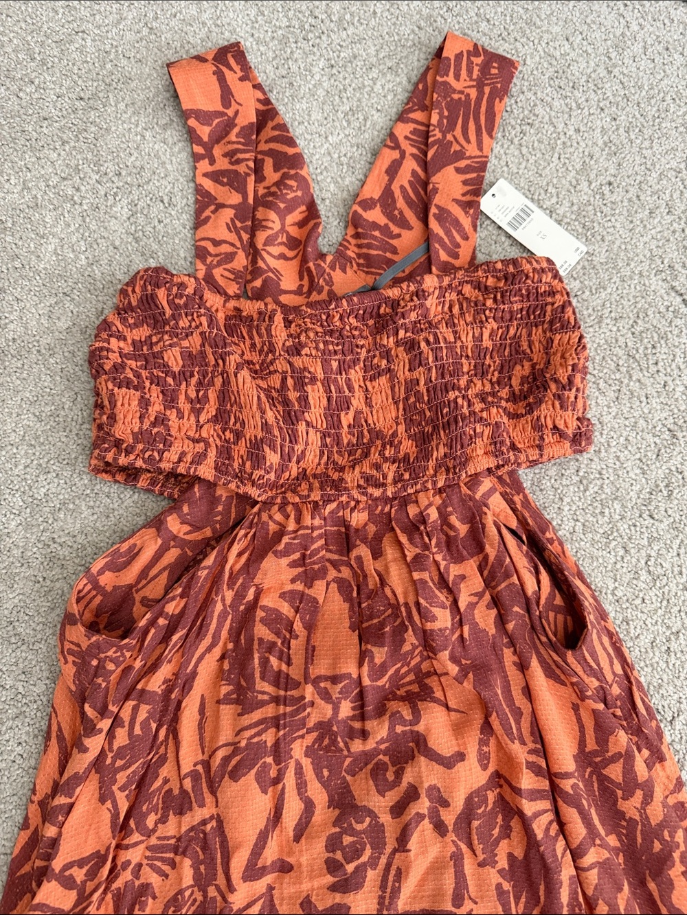 Anthropologie Orange and Brown Floral Mini Dress